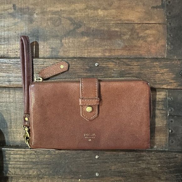 Vintage Fossil 1954 Brown Leather Wallet Wristlet Organizer Clutch - Picture 12 of 12